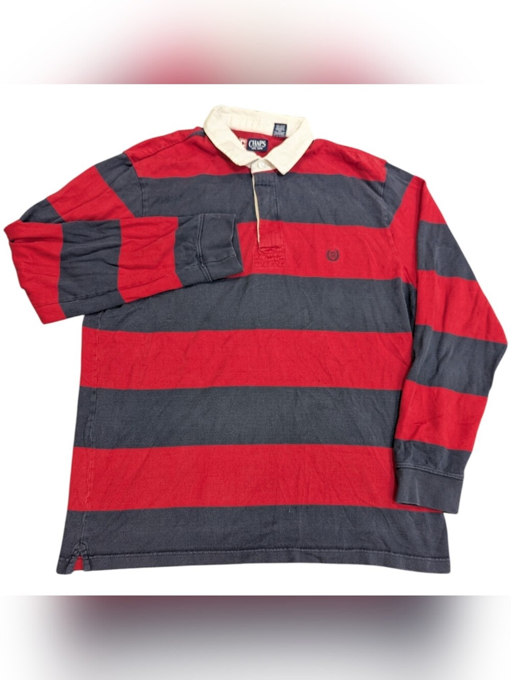 Chaps Rugby Jersey Long Sleeve Shirt Iconic Blue & Red Preppy  Sz XL Preppy